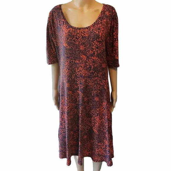 LuLaRoe Fits & Flare Stretch Comfy Midi Dress Women's 3XL Floral Summer Fun - Picture 1 of 6